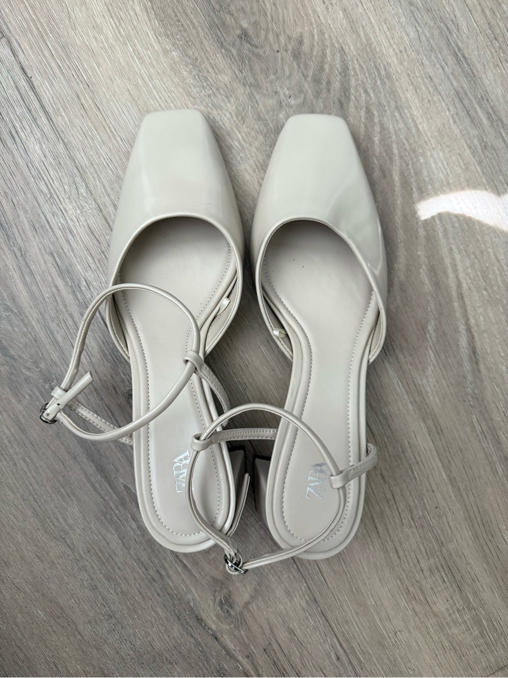 Zara Ankle-Strap Square-Toe Heels
